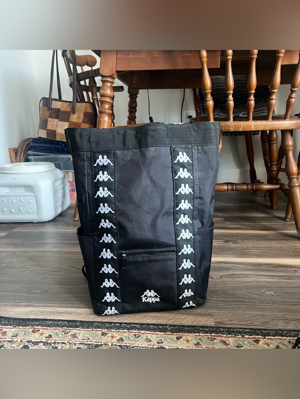 Kappa Black Backpack with White Repeating Logo Trim